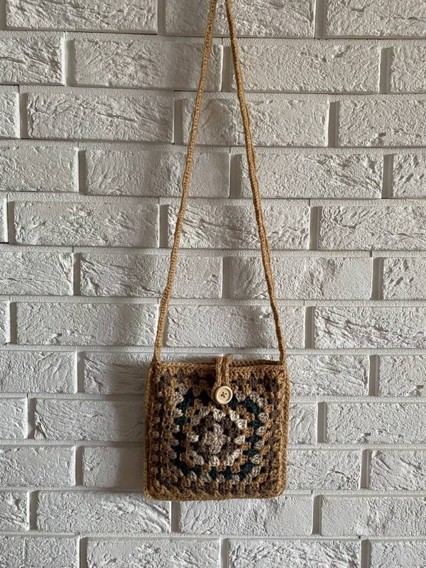 Little Everyday No. 5 – Handmade Crochet Earth Tone Granny Square Mini Bag
