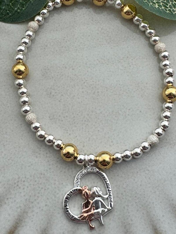 Sterling Silver Sister Charm Stacking Bracelet