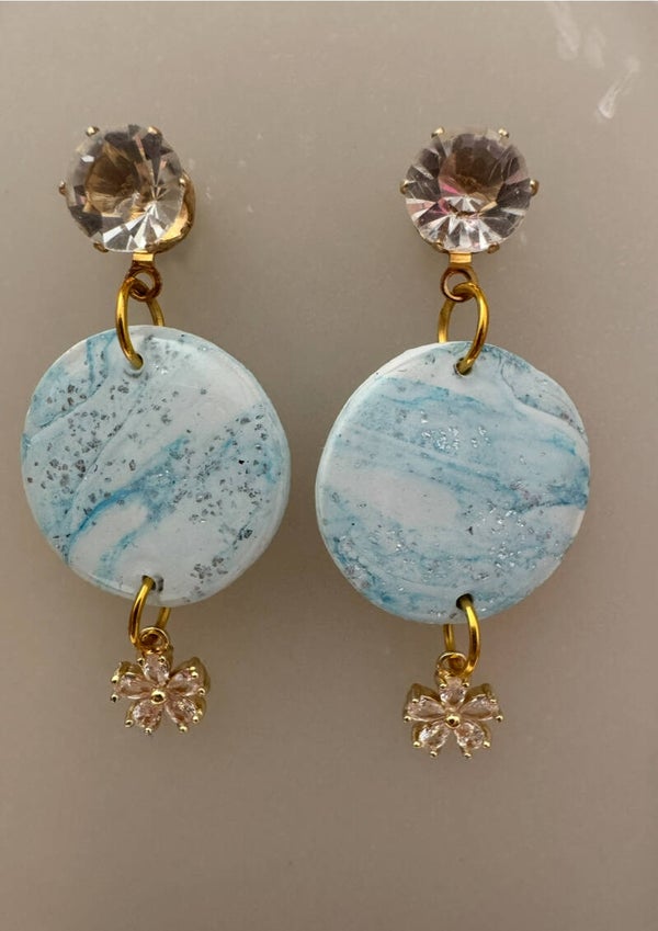 Polymere Clay Blue Marble Dangle Earrings