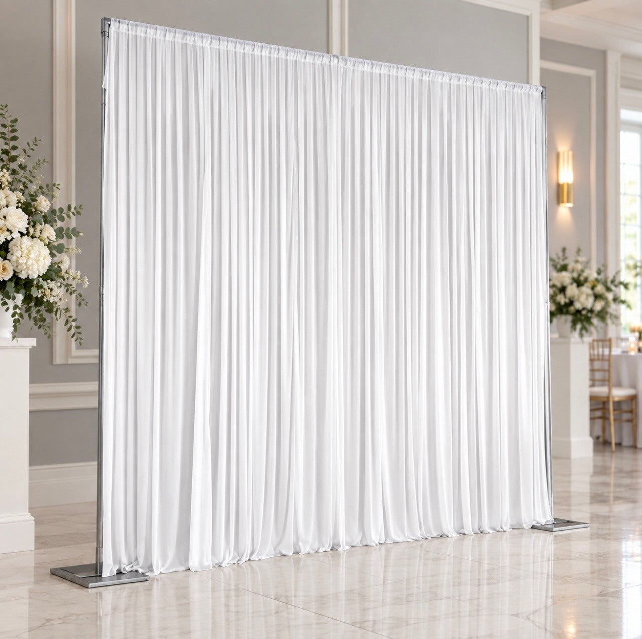 Ice Silk Pleated Backdrop Curtain | White Wedding & Photo Booth Backdrop
