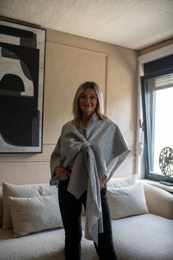 Poncho met patroon - Grijs