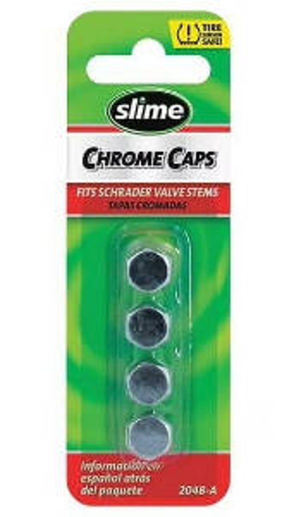 Slime Chrome Replacement Metal Valve Stem Caps, Chrome Finish, 4pk