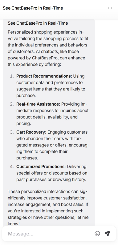 AI chatbot providing personalized shopping recommendations in e-commerce – ChatBasePro