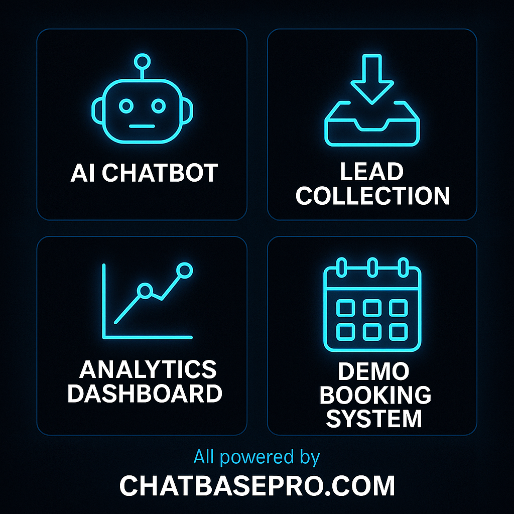 Various business use cases for AI chatbots including eCommerce, bookings, and customer service - ChatBasePro
