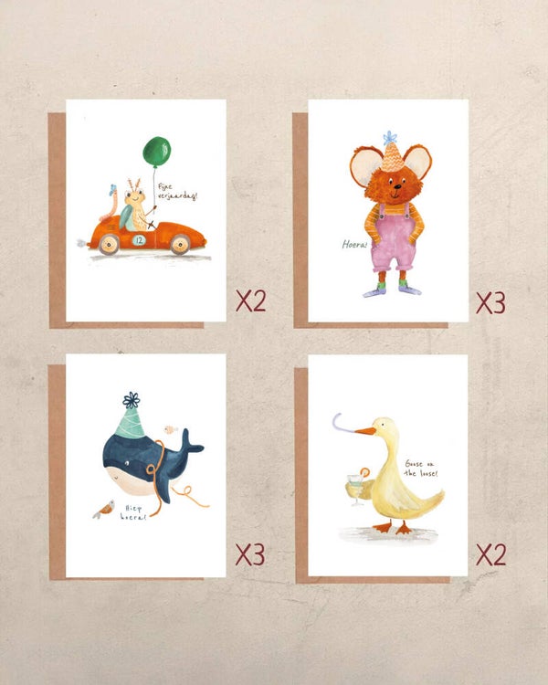 10 verjaardagskaarten - voordeelpakket eend