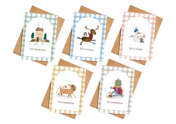 10 kerstkaarten - geruite collectie