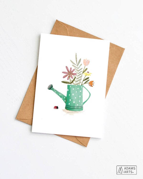Wenskaart // Gieter met bloemen