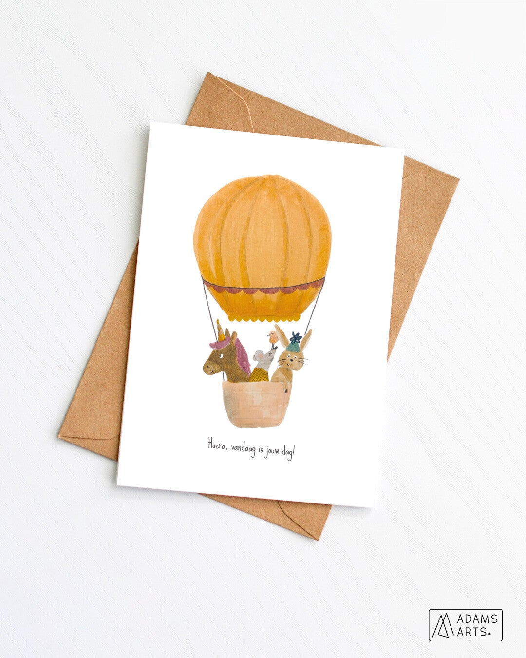 Verjaardagskaart/feestkaart/communiekaart // Hoera vandaag is jouw dag - luchtballon unicorn