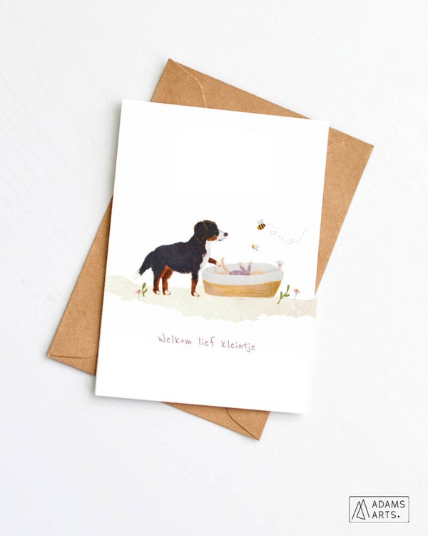 Geboortekaart // Welkom lief kleintje - babymand met hond