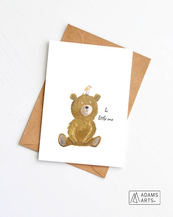 Geboortekaart // Hi little one - beer met vogeltje