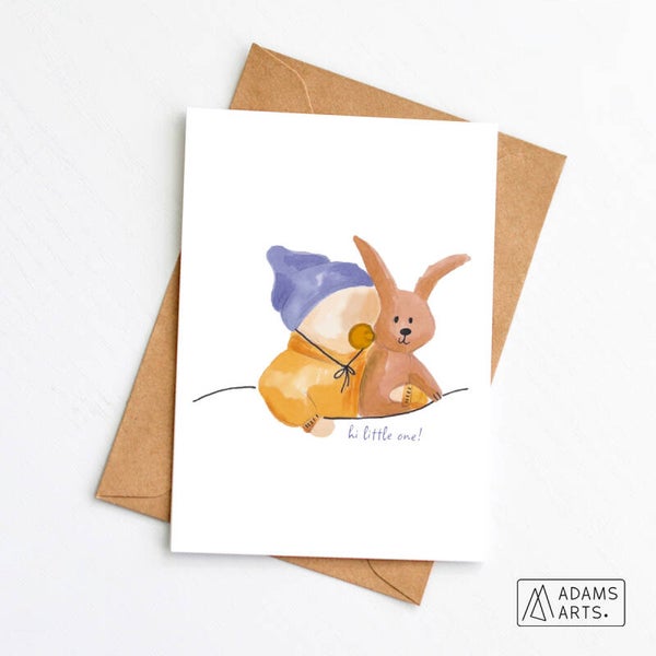 Geboortekaart // Hi little one - baby met knuffel