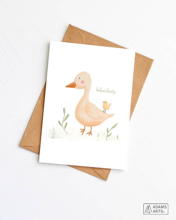 Geboortekaart // Welkom kleintje - eend en vogeltje