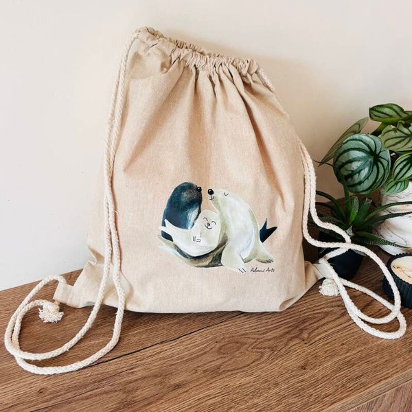 Katoenen tas met trekkoord - zeehonden