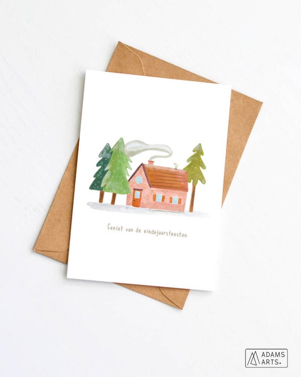 Kerstkaart // Geniet van de eindejaarsfeesten - huisje
