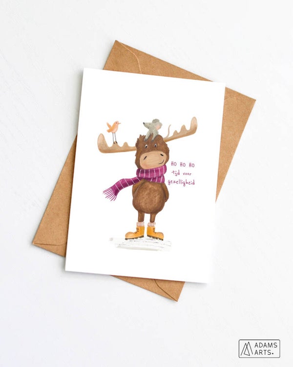 Kerstkaart // Ho ho ho, tijd voor gezelligheid - rendier