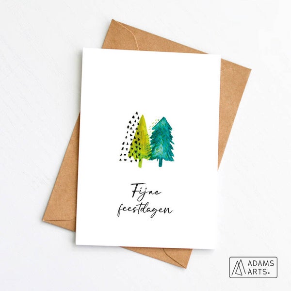 Kerstkaart // Fijne feestdagen - bomen