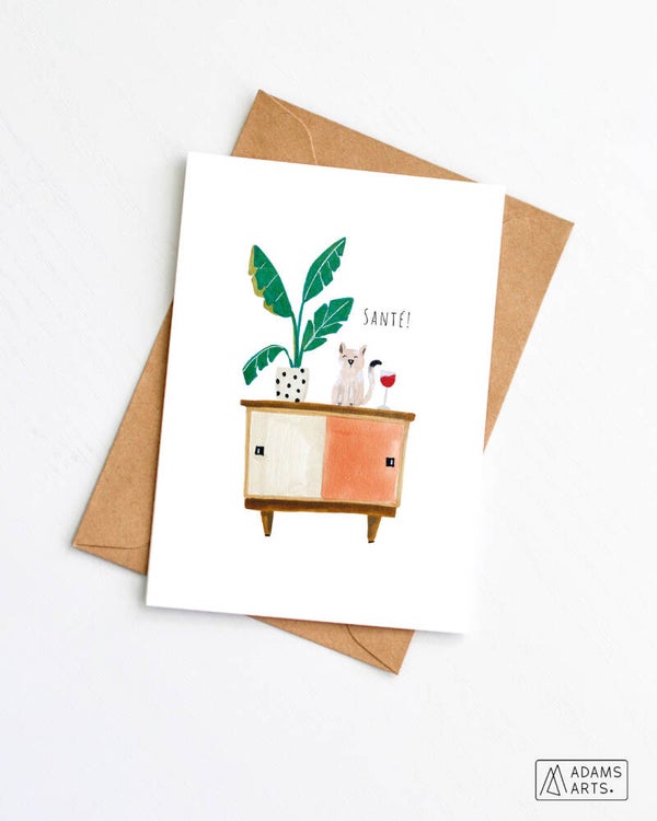 Postkaart // Santé - poes op kast met wijn