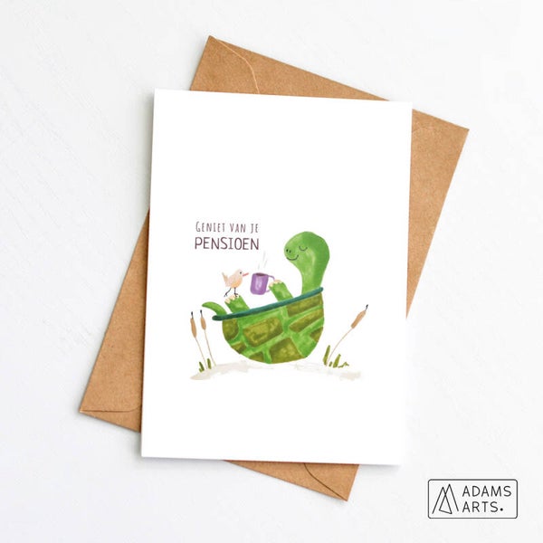 Wenskaart pensioen // Geniet van je pensioen - schildpad relax