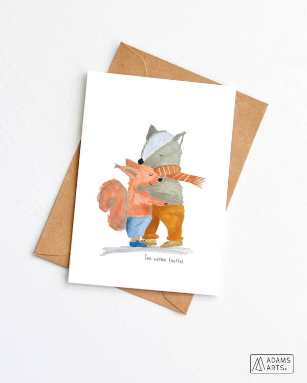 Troostkaart // Een warme knuffel - eekhoorn & wasbeer