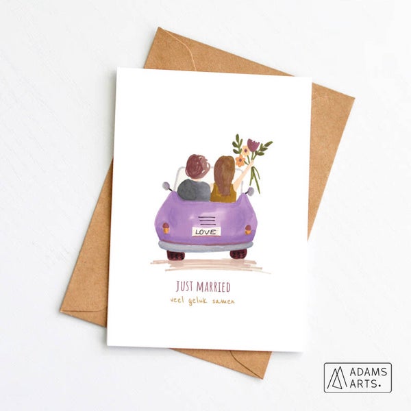 Wenskaart huwelijk // Just married - auto