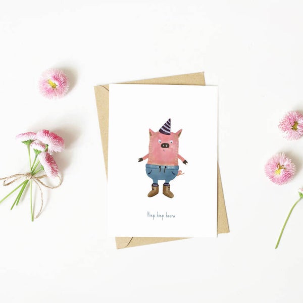 Postkaart // Hiep hiep hoera varken