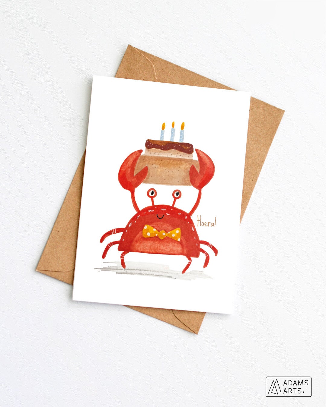 Verjaardagskaart // Hoera - krab met taart