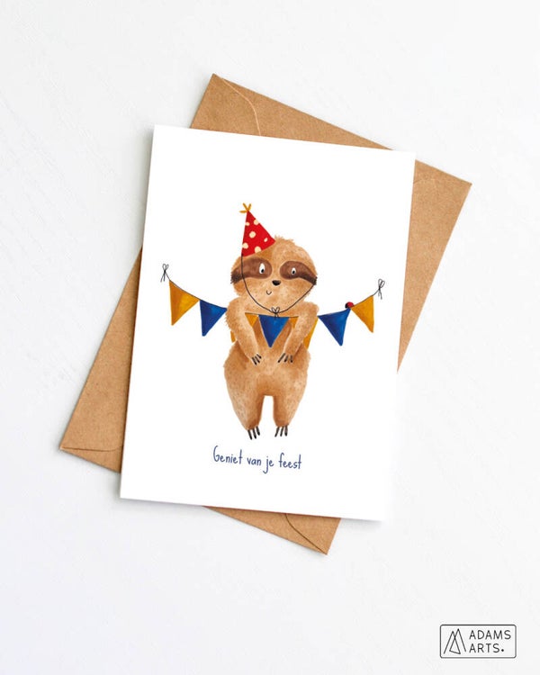 Verjaardagskaart // Geniet van je feest - luiaard