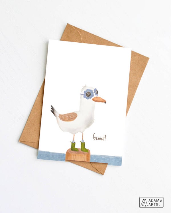 Verjaardagskaart/feestkaart/pensioenkaart // Geniet - meeuw