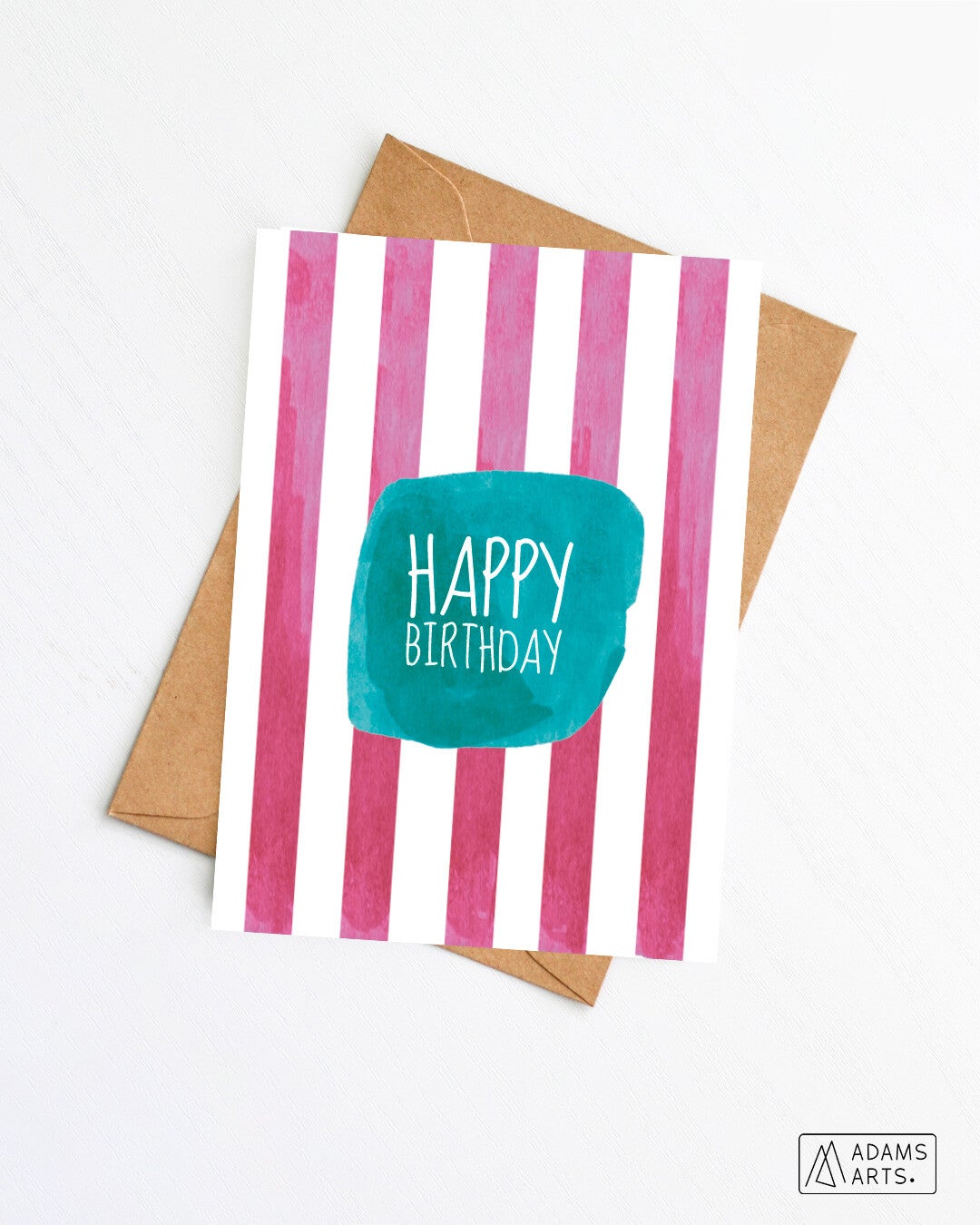 Verjaardagskaart // Happy birthday - roze strepen