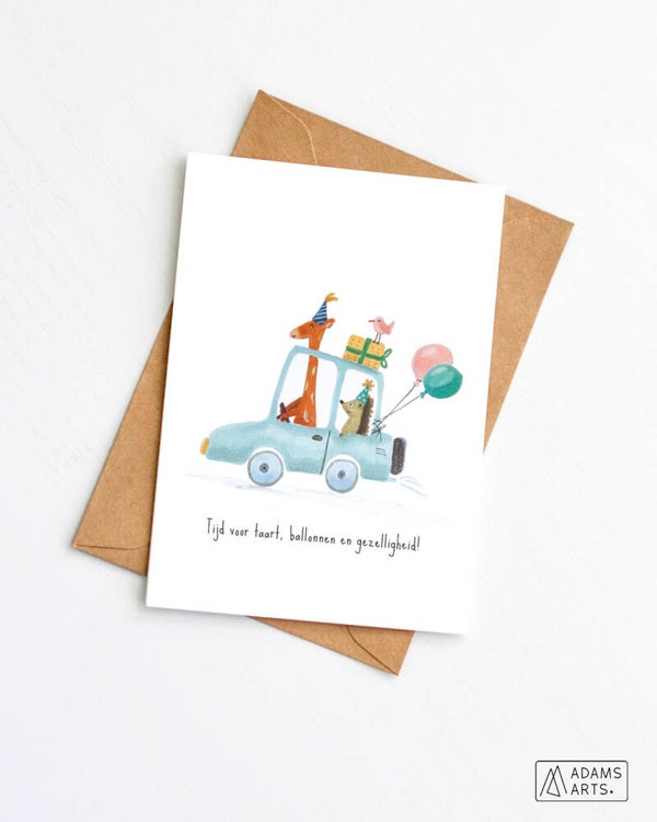 Verjaardagskaart/feestkaart/communiekaart // Tijd voor taart, ballonnen en gezelligheid