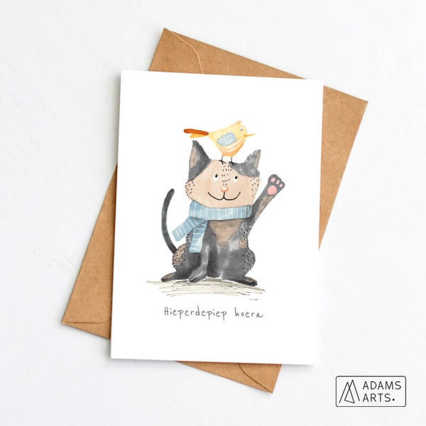 Verjaardagskaart // Hieperdepiep hoera - poes