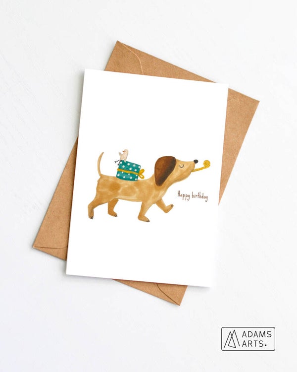 Verjaardagskaart // Happy birthday - teckel toeter