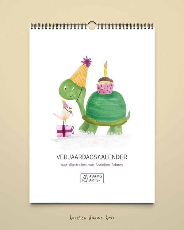 Verjaardagskalender met vrolijke illustraties