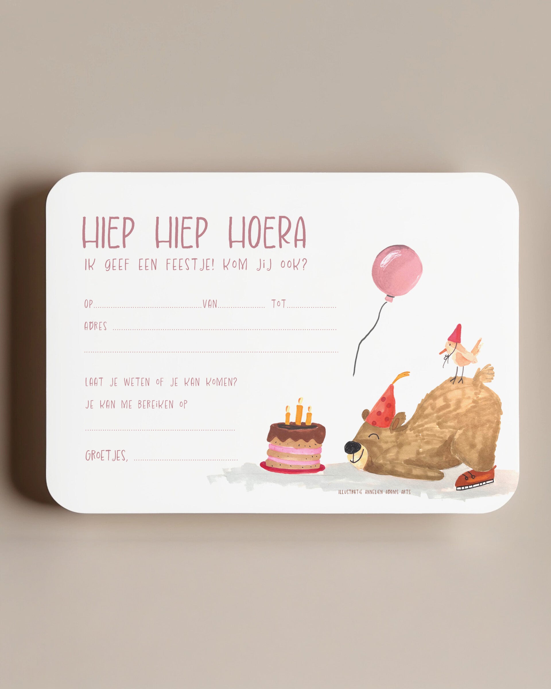 Uitnodiging verjaardagsfeest - beer met taart