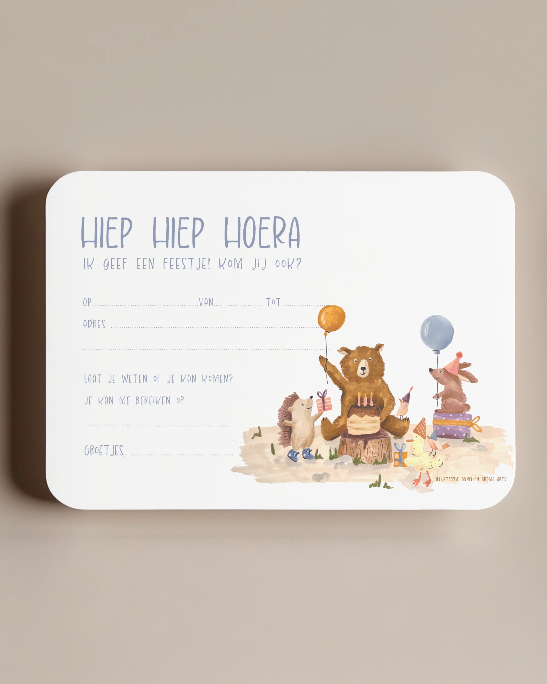 Uitnodiging verjaardagsfeest - feestende dieren