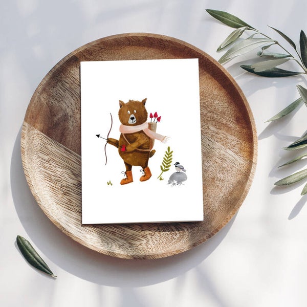 Postkaart // Beer met pijl & boog - liefde