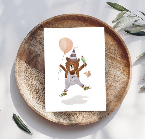 Verjaardagskaart // Verjaardag - vrolijke beer met ijsje