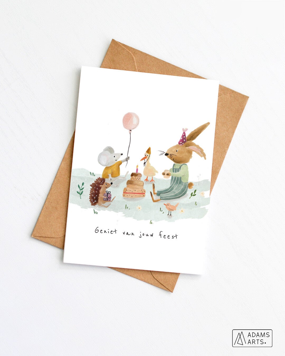 Verjaardagskaart/feestkaart/communiekaart // Geniet van jouw feest - picknick konijn