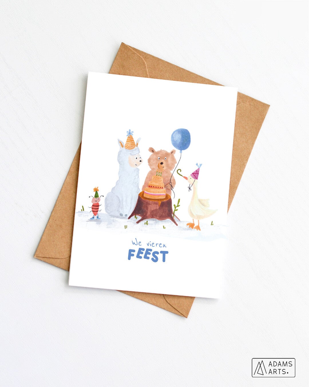 Verjaardagskaart/feestkaart/communiekaart // We vieren feest - picknick lama