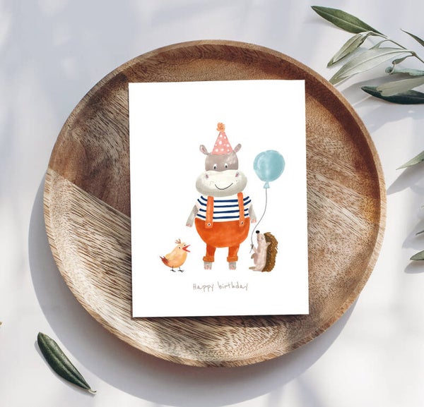 Verjaardagskaart // Happy birthday - nijlpaard