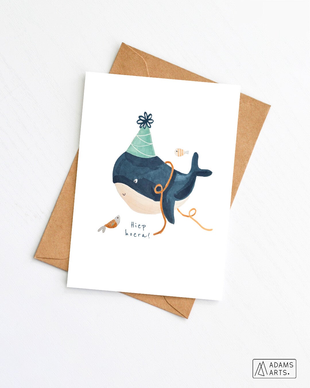 Verjaardagskaart/feestkaart/communiekaart // Hiep hoera - walvis