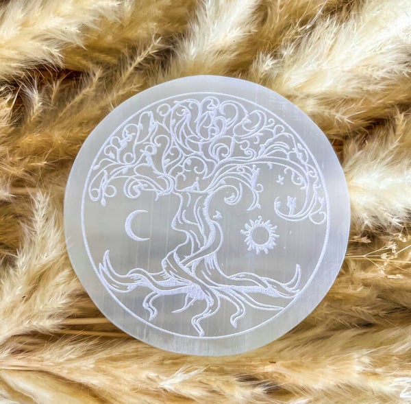 Plaque de sélénite arbre de vie