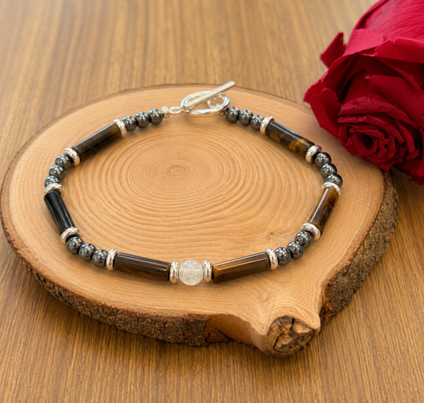 Bracelet Hématite, Labradorite & Œil du Tigre – Acier inoxydable