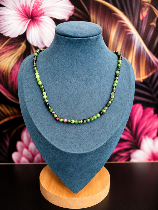 Collier Rubis Zoïsite – Perles 4 mm – 55 cm