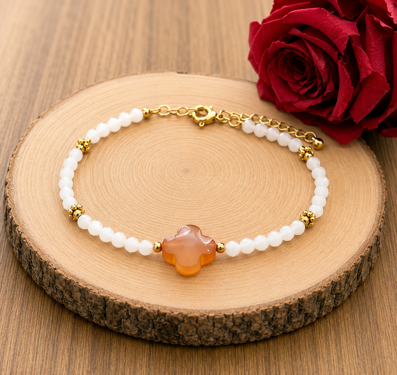 Bracelet réglable en acier inoxydable – Cornaline & Péristérite