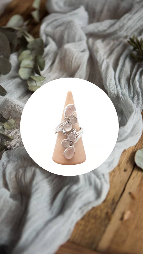 BAGUE ARGENT RÉGLABLE MODÈLE 01 QUARTZ ROSE