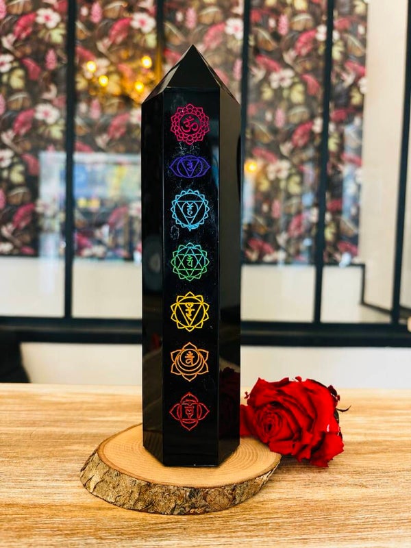 Obsidienne Noire – Obélisque 7 Chakras