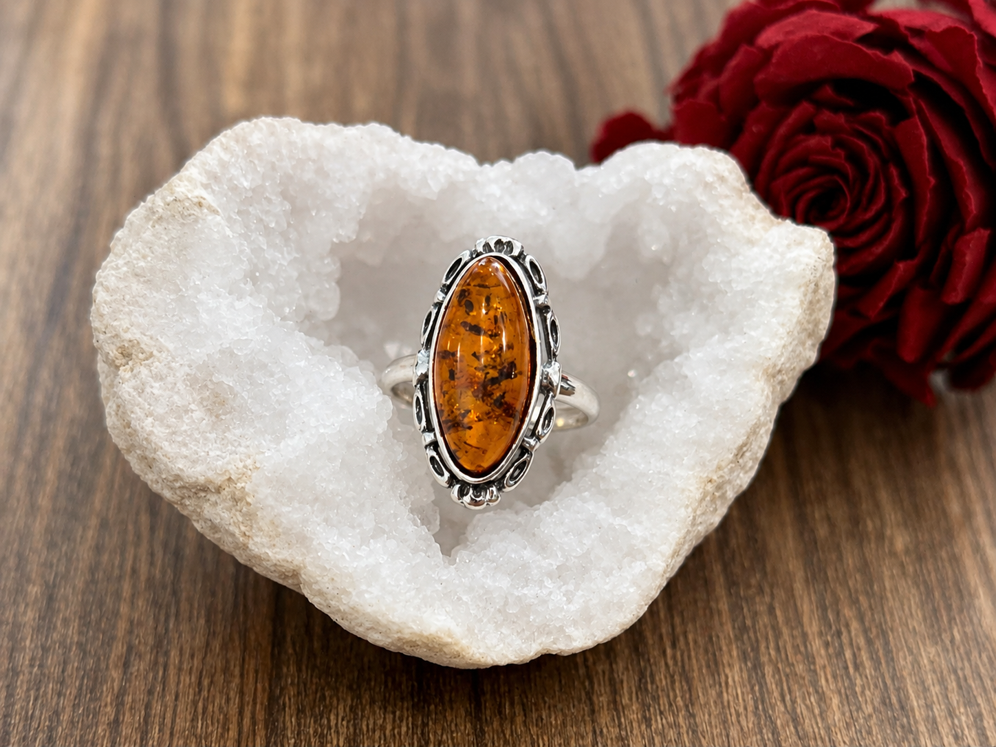 Bague en Argent 925 & Ambre – Taille 60