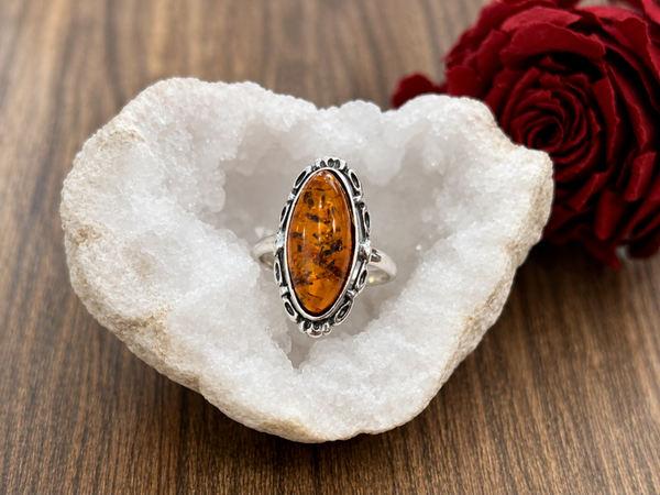 Bague en Argent 925 & Ambre – Taille 60