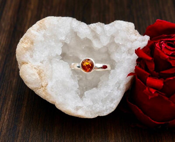 Bague en argent & ambre naturel